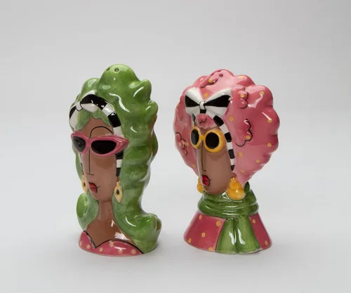 Miniatura 3 de Dollymamas de cerámica fina afroamericana negra con gafas de sol, juego de salero y pimienta, 4-3/8 pulgadas de alto