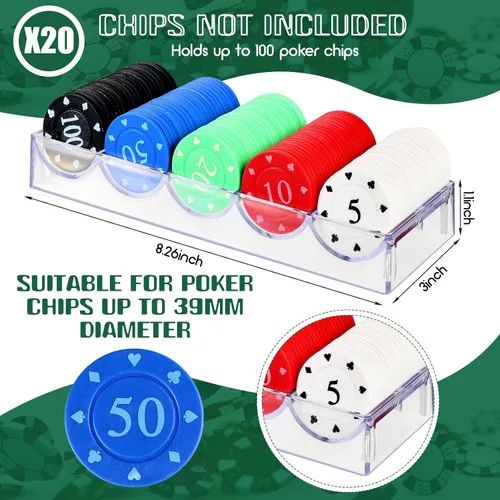Miniatura 2 de Yulejo 10/15/20 Pieces Poker Chip Holder Poker Chip Trays Acrylic Rack Chips Holder Accessories for Casino Game, Each Holds 100 Chips