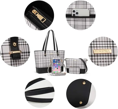 Miniatura 128 de Juego de 4 bolsas modernos para mujer de cuero sintético: bolso tote, bolso de hombro, bolso de mano y cartera.
