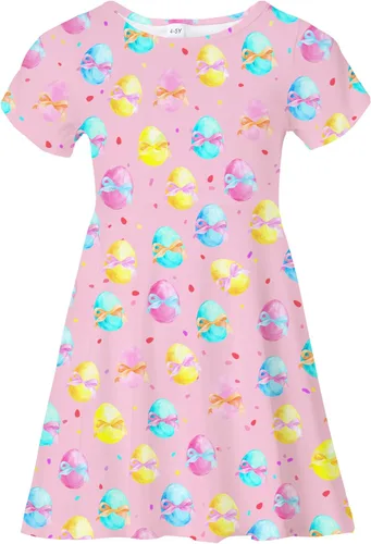 Miniatura 24 de Vestidos para niñas con estampado lindo, de manga corta, vestidos casuales de verano para niñas de 4 a 10 años