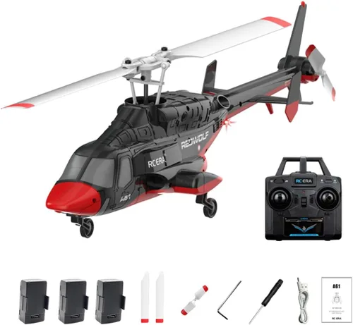 Miniatura 13 de RC ERA A61 Helicóptero RC con despegue/aterrizaje con una tecla, escala 1/52 Air-Wolf Rotor individual 2.4G 4CH Heli Aircraft Altitude Hold, Rojo