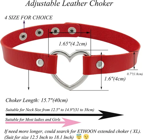 Miniatura 2 de ETHOON Gargantilla ajustable de piel con corazón, estilo punk, estilo gótico, collar suave con cadena, para mujeres y niñas
