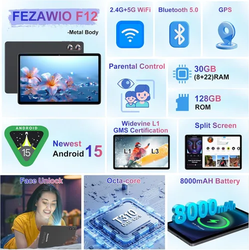 Miniatura 6 de Tableta Android 15 de 10.1 pulgadas 30GB+128GB+1TB ampliable, 2025 Octa-Core 8000mAh con teclado y ratón, Inteligencia Artificial Gemini, 5G WiFi