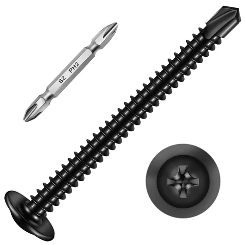 Miniatura 36 de Mywish 200 tornillos autorroscantes negros #10 × 1 pulgada para metal, 410 tornillos de metal negro de óxido de tornillo de acero inoxidable