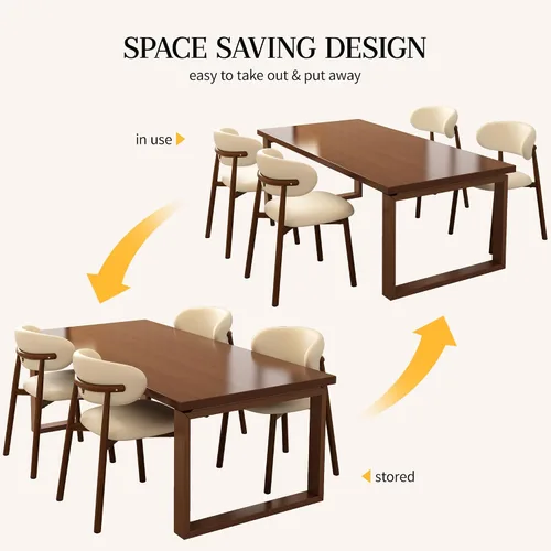 Miniatura 4 de Juego de 4 sillas de comedor y cocina, modernas, tapizadas en cuero estilo granja, con patas de metal, nogal/beige 18 pulgadas Beige/Nogal