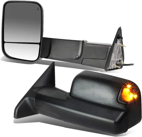 DNA Motoring TWM-013-T888-BK-SM Par de espejos laterales para remolque negros, eléctricos y climatizados con señal de giro y luz de charco Lente de