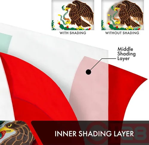 Miniatura 6 de G128 Bandera de México, 4 x 6 pies, serie doble ToughWeave bordado de poliéster 210D de doble cara, bandera de país, diseño bordado
