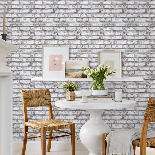 Miniatura 3 de Commomy 10 piezas de paneles de pared de ladrillo sintético 3D de 11.8"X11.8", azulejos de ladrillo de PVC de tamaño pequeño para despegar y pegar