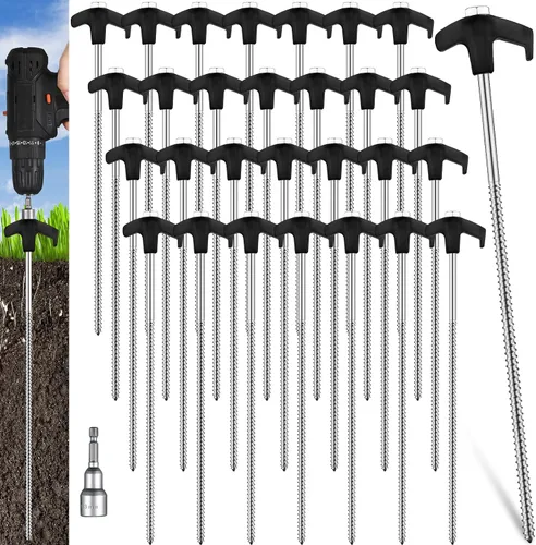 Miniatura 9 de Hicarer 20 piezas 30 cm Estacas de tienda de enroscar para acampar, estacas de metal resistentes con punta roscada y cabeza hexagonal para acampar