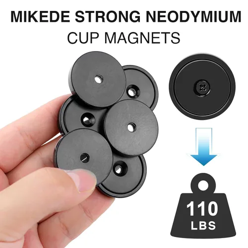 Miniatura 4 de MIKEDE Imanes fuertes con agujeros, 110 libras + imanes de neodimio fuertes con tornillos inoxidables para montaje en pared, imán de base redonda
