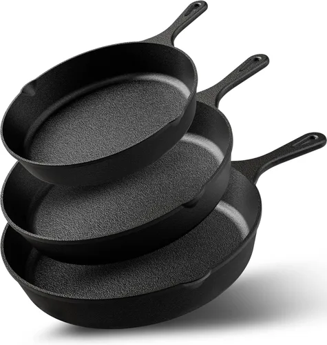 Utopia Kitchen Juego de sartenes de hierro fundido de 3 piezas, sartén para chefs, sartenes de hierro fundido pre-sazonadas, 6, 8 y 10 pulgadas,