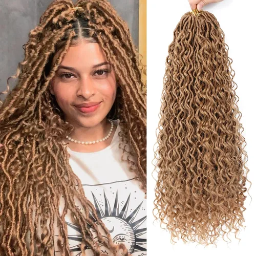 Miniatura 15 de 6 paquetes de cabello sintético rizado de Locs Crochet de 22 pulgadas, cabello de ganchillo estilo diosa, trenzas hippie sintéticas, extensiones