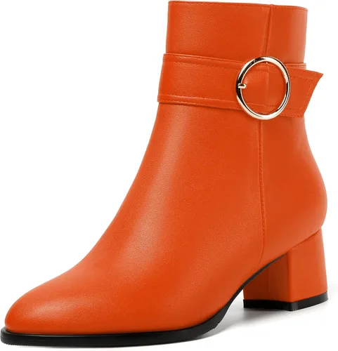 Miniatura 10 de NUMALEO Botas de tobillo de mujer con cremallera mate, puntera redonda, para fiesta, con tacón bajo grueso sólido, 5 cm