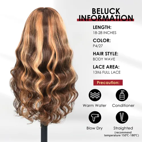 Miniatura 5 de Beluck Pelucas de cabello humano rubio miel ondulado de 13 x 6 pulgadas, densidad 210, ombré, HD, encaje frontal, pelucas de cabello humano