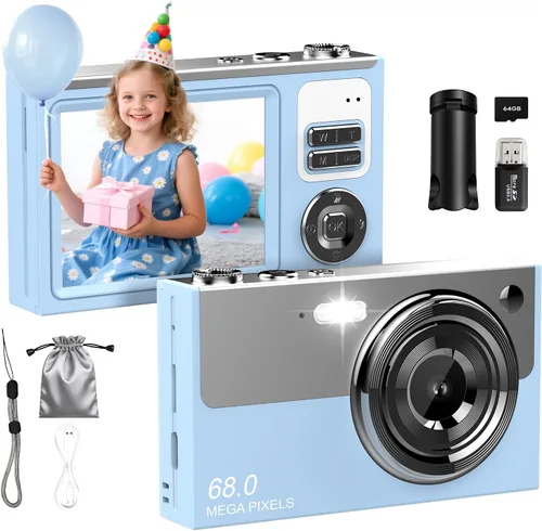 Miniatura 12 de Cámara digital para niños y principiantes, cámara digital 4K con tarjeta SD de 64 GB, zoom 16X, cámara compacta de apuntar y disparar con pantalla