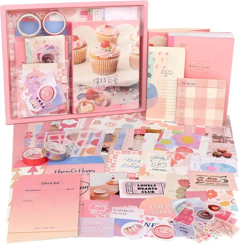 Miniatura 7 de Draupnir Kit de álbum de recortes estético vintage, kit de diario basura con suministros de diario/álbum de recortes, papelería, cuaderno
