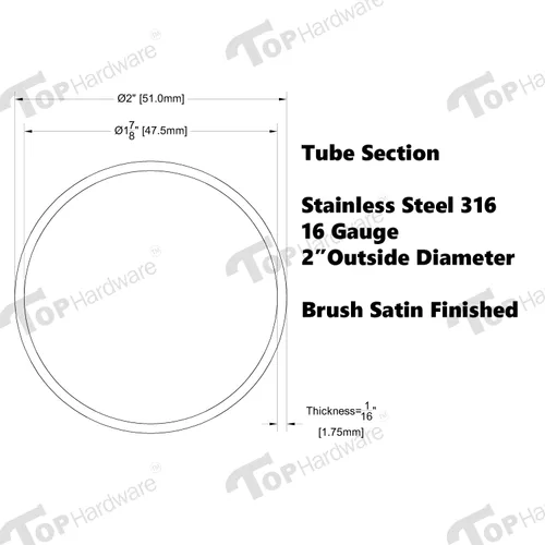 Miniatura 3 de Tubo de acero inoxidable cepillado de grado 316 de 2 "OD - 60" de largo - calibre 16 (pedido personalizado)