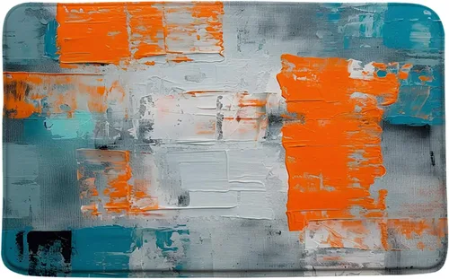 Miniatura 5 de Tapete de baño azul, gris y naranja, azul quemado, naranja y gris, pintura abstracta de pinceladas, arte moderno, decoración de baño, tapete