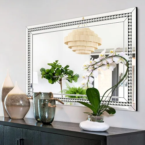 Miniatura 8 de Espejo decorativo de pared con marco de cristal y vidrio, espejo de pared grande de 28 x 40 pulgadas para decoración elegante de sala de estar