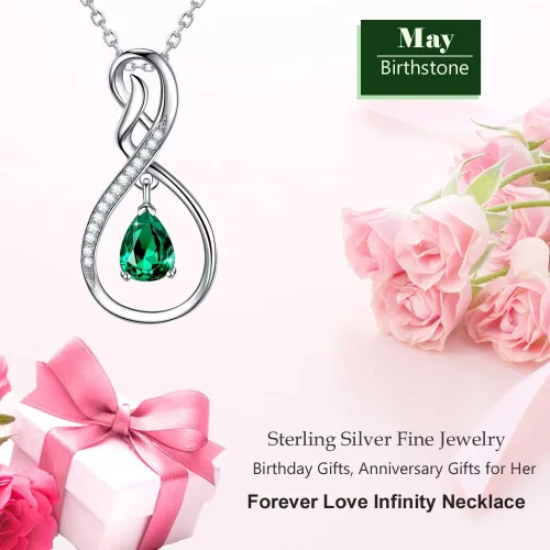 Miniatura 2 de ELDA & CO. Regalos de cumpleaños, collar infinito de plata de ley 925 con piedras natales de octubre y noviembre, turmalina rosa, citrino, regalos