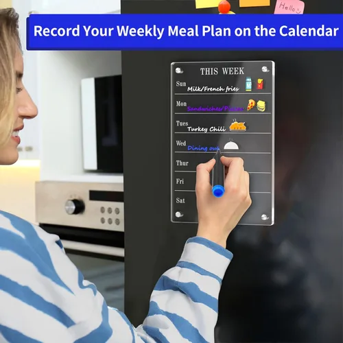 Miniatura 2 de AITEE Calendario semanal acrílico para refrigerador, planificador semanal magnético transparente de comidas para refrigerador, planificador semanal