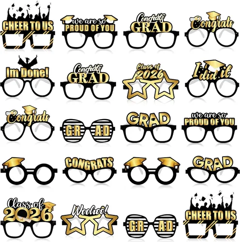 Miniatura 7 de KatchOn Gafas de graduación 2025 negras y doradas – Juego de 20 Accesorios para cabina de fotos Decoraciones de clase de 2025 Recuerdos