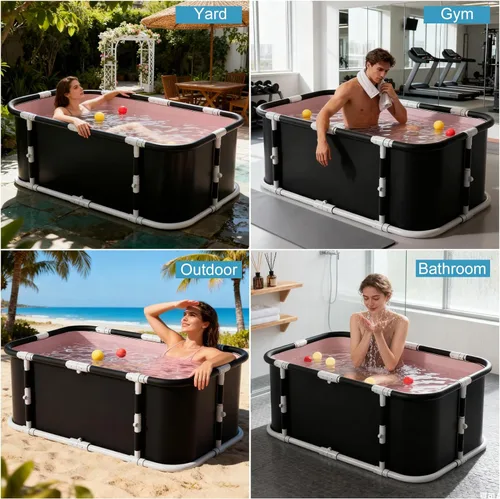 Miniatura 7 de Simcat Bañera plegable portátil para niños y niñas, para ducha, spa caliente y bañera de hielo (negro)