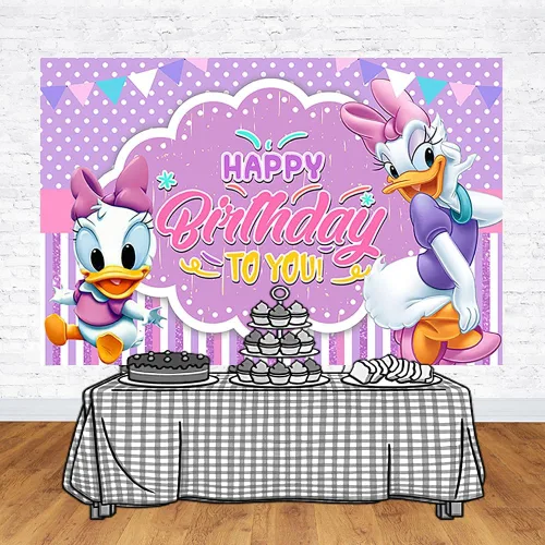 Miniatura 2 de Telón de fondo de pato con margaritas para fiesta de cumpleaños, fondos de fotos morados, pancarta de baby shower, 59 x 38 pulgadas