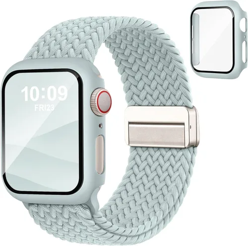 Miniatura 15 de Acextro Correa trenzada magnética y estuche compatible con Apple Watch Bands para mujeres y hombres 40mm 44mm 41mm 45mm 42mm 46mm, cubierta