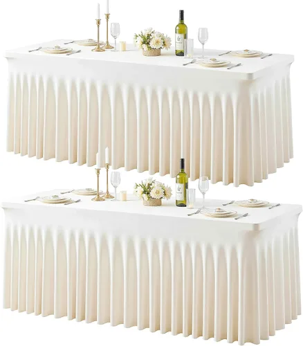 Miniatura 38 de Manteles de mesa de elastano azul bebé de 6 pies para mesas rectangulares, sin arrugas, rectangular, elástico, ajustable de 6 pies con falda
