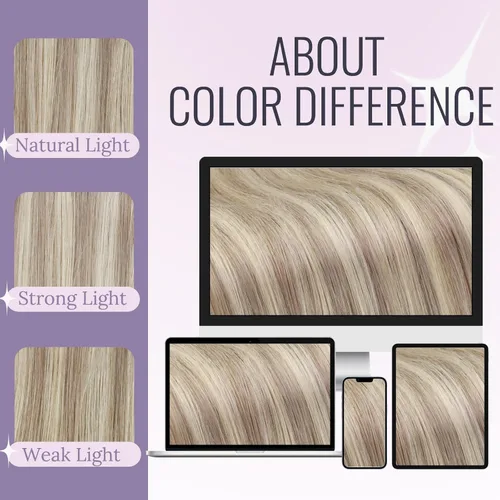 Miniatura 7 de Fshine - Extensiones de cabello con hilo invisible de 12 pulgadas, color rubio ceniza con reflejos de rubio decolorado, pieza de cabello humano real
