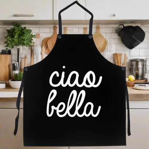 Miniatura 5 de P.S. I Love Italy Ciao Bella - Delantal negro con temática italiana, delantales con pechera para hombres y mujeres