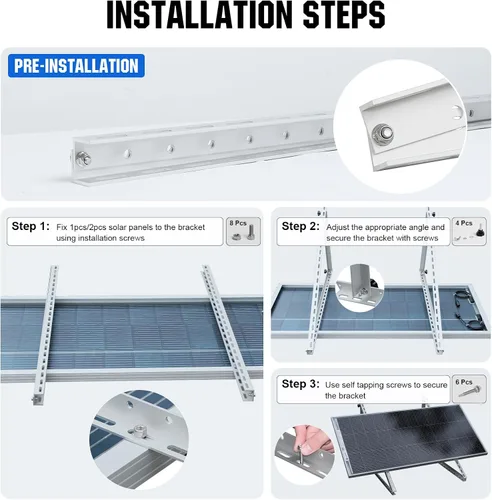 Miniatura 3 de ECO-WORTHY Soportes de montaje para paneles solares mejorados de 45 pulgadas, con patas de inclinación plegables, adecuados para 2 piezas de paneles