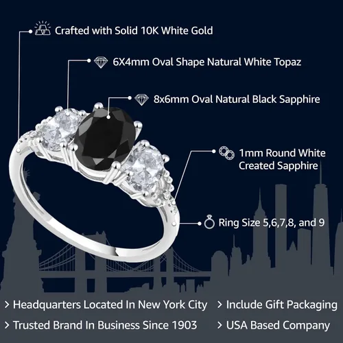 Miniatura 2 de Anillo de compromiso ovalado de oro blanco de 10 quilates con piedra natal y topacio blanco de 3 piedras con detalles de diamante Centro de 0.315