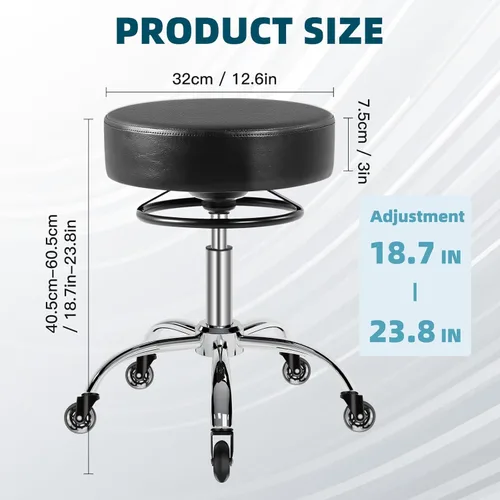 Miniatura 2 de Taburete rodante con ruedas, capacidad de peso de 400 libras, silla de pestañas resistente ajustable para tatuajes, laboratorio, masaje, spa, Negro