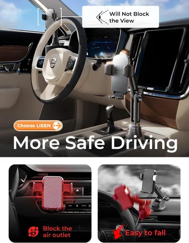 Miniatura 5 de LISEN Versión Mejorada Soporte para Taza y Teléfono Soporte para Teléfono con Cuello Largo Ajustable 360° Montaje para Teléfono en Coche y Carrito