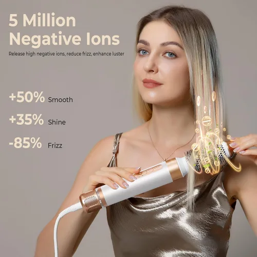 Miniatura 6 de Cepillo secador de pelo 7 en uno, potente cepillo secador de pelo con rizador de aire para cabello, cepillo secador de pelo con difusor, cepillo