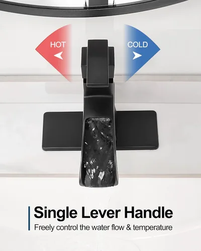 Miniatura 3 de Grifo de Cascada, Grifo de Lavabo de Baño de Latón Negro de 1 Orificio o 3 Orificios (4 Pulgadas) con Mango Único, Desagüe Pop-Up, Mangueras