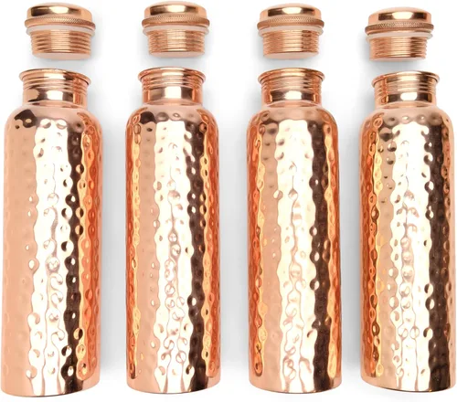 Miniatura 3 de Advanced Mixology Juego de 4 botellas de agua de cobre martillado (34 onzas/33.8 fl oz), 100% cobre puro, beneficios para la salud ayurvédica