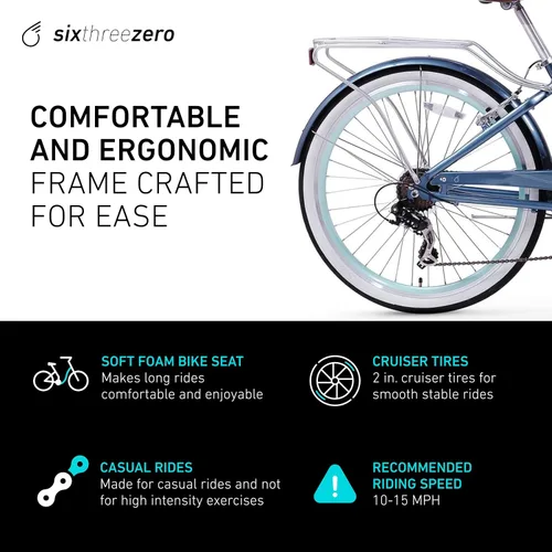 Miniatura 7 de sixthreezero EVRYjourney Bicicleta Cruiser de Playa para Mujeres, Bicicleta Híbrida de Turismo con Cuadro de Paso Bajo