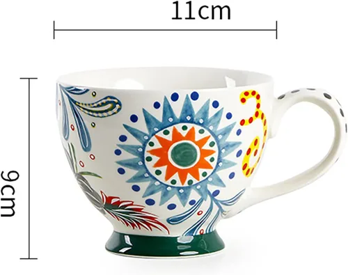 Miniatura 2 de CHOOLD Elegante taza de café grande de cerámica pintada a mano con patrón floral para té y leche, taza de cereales para cocina, cena, 15 onzas