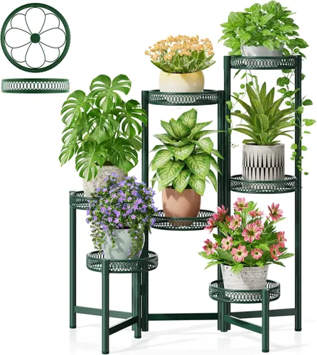 Miniatura 11 de Soporte escalonado para plantas al aire libre de 3 niveles para interiores, estante de flores de metal para múltiples plantas, soportes altos