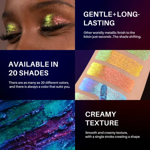 Miniatura 4 de CHARMACY Sombra de ojos líquida duocroma, aspecto metálico, juego de sombras de ojos con purpurina de larga duración, pigmentos metálicos, secado