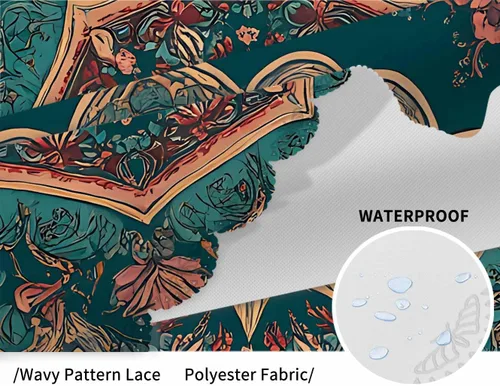 Miniatura 4 de IBILIU Mantel redondo de mandala floral retro, bohemio, estilo indio, patrón étnico de damasco, resistente al agua, de poliéster, mantel decorativo