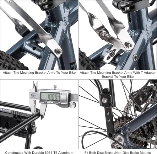 Miniatura 6 de CXWXC Portaequipajes trasero para bicicleta con canasta - Portaequipajes de carga para bicicleta para montaje de freno de disco/freno sin disco