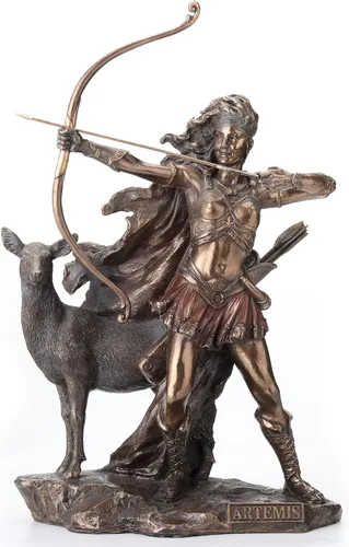Veronese Design 12 1/4 pulgadas Artemis Diosa de la caza y el desierto Escultura griega de resina fundida en frío con acabado de bronce