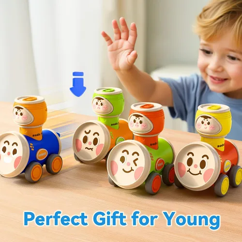 Miniatura 6 de iPlay, iLearn Press to Go - Juego de juguetes de coches para niños pequeños de 1 a 3 años, coches de carreras de fricción Push Go para bebés, juego