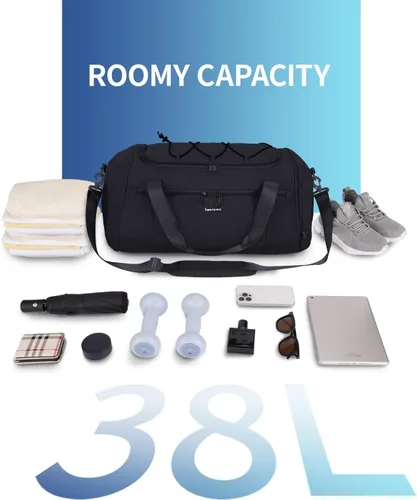 Miniatura 8 de Sportsnew Bolsa de gimnasio para hombres y mujeres con compartimento para zapatos, bolsa de lona para viajes con bolsillo húmedo y compartimento