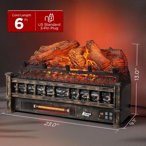 Miniatura 5 de TURBRO Eternal Flame - Troncos de chimenea eléctrica infrarroja, 23 pulgadas de cuarzo infrarrojo, calentador de leña con control remoto, cama