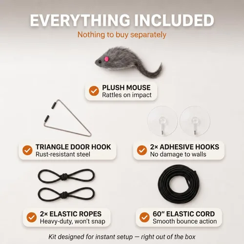 Miniatura 5 de Juguete colgante para gatos de puerta, mouse de plumas para gatos de interior, no necesita pilas, se monta en cualquier marco de puerta, estimula